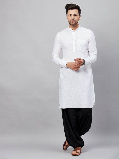 Men's White Cotton Blend Pathani Suit Set